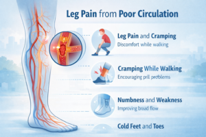 leg pain when walking caused by poor circulation infographic